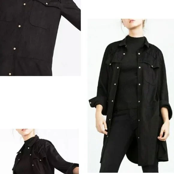 ZARA black suede shirt coat - Picture 8 of 11